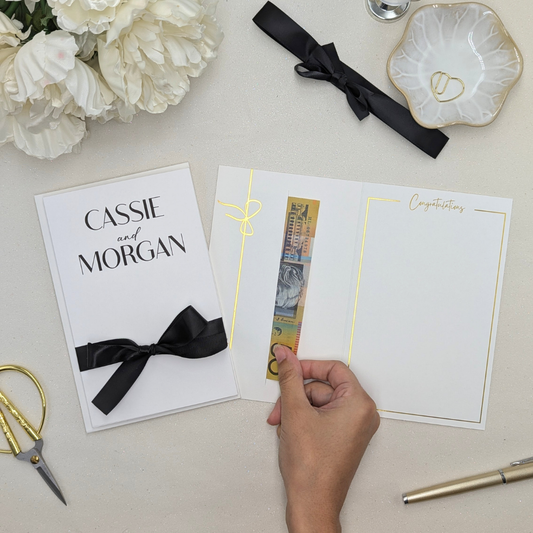 Personalised wedding money gift envelope wedding card with cash in the gift pocket