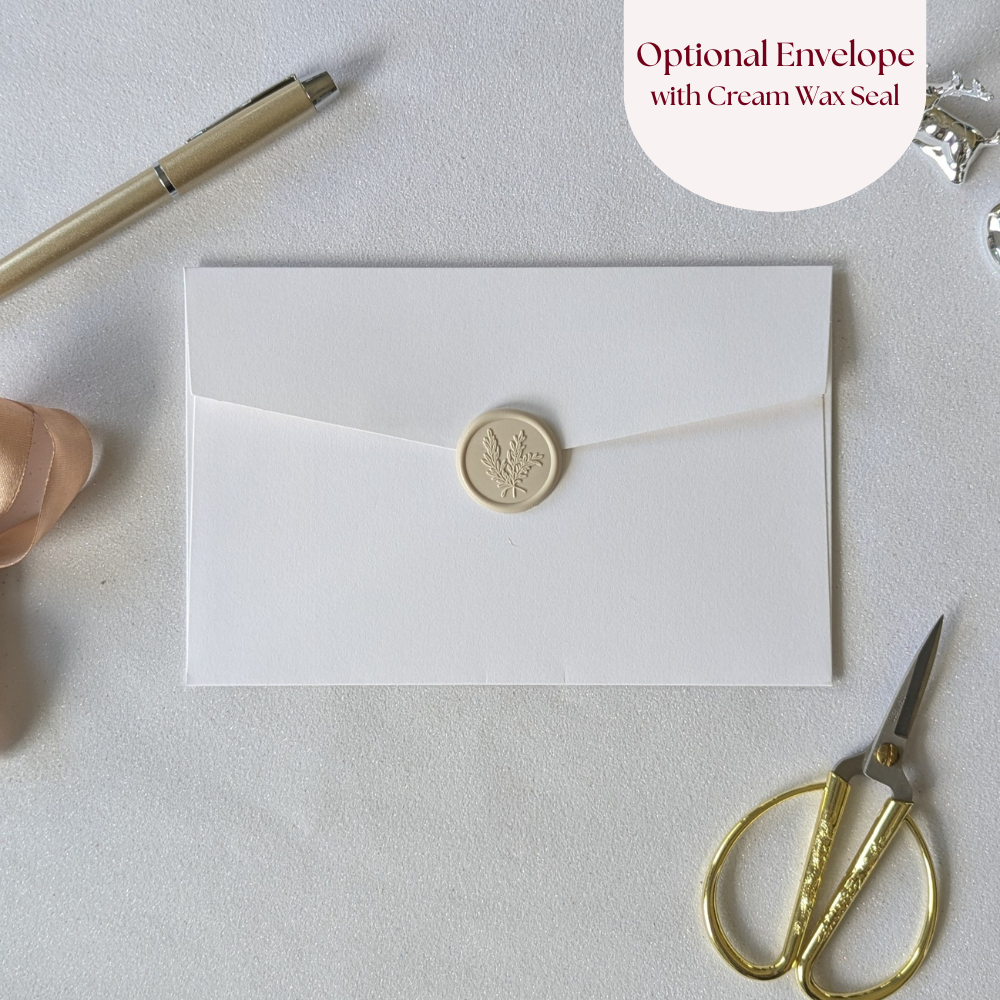 optional outer white envelope for protection of greeting card with cream wax seal