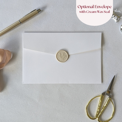 optional outer white envelope for protection of greeting card with cream wax seal