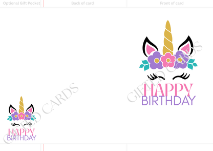 Outside print file example of Printable Unicorn Birthday Money Envelope – Editable Cash & Gift Card Holder
