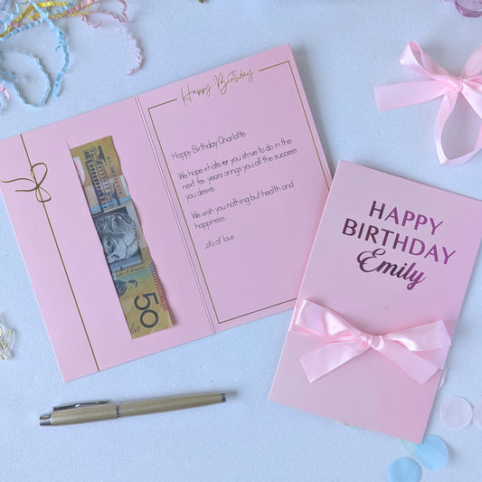 Unique Personalised birthday money envelope Pink card