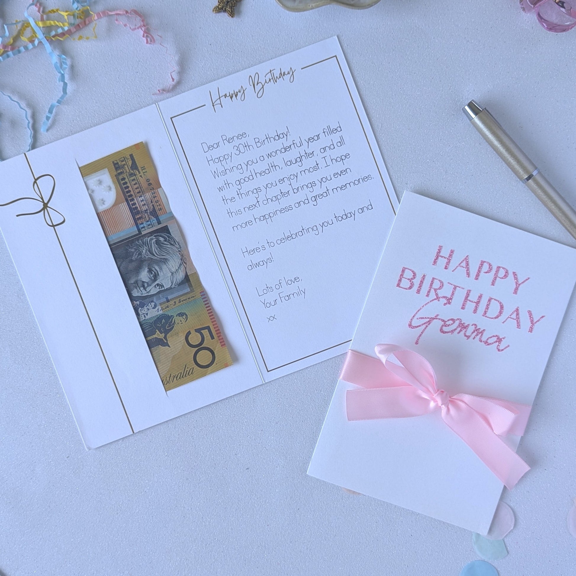 Personalised birthday card with money pocket 