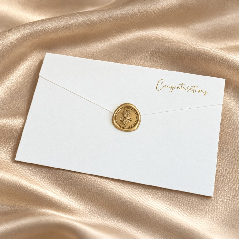 White wedding money gift envelope with Bronze wax seal