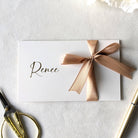 Personalised Anniversary Card Next day delivery with pocket for the voucher. Personalised with Renee in gold foil and gold ribbon