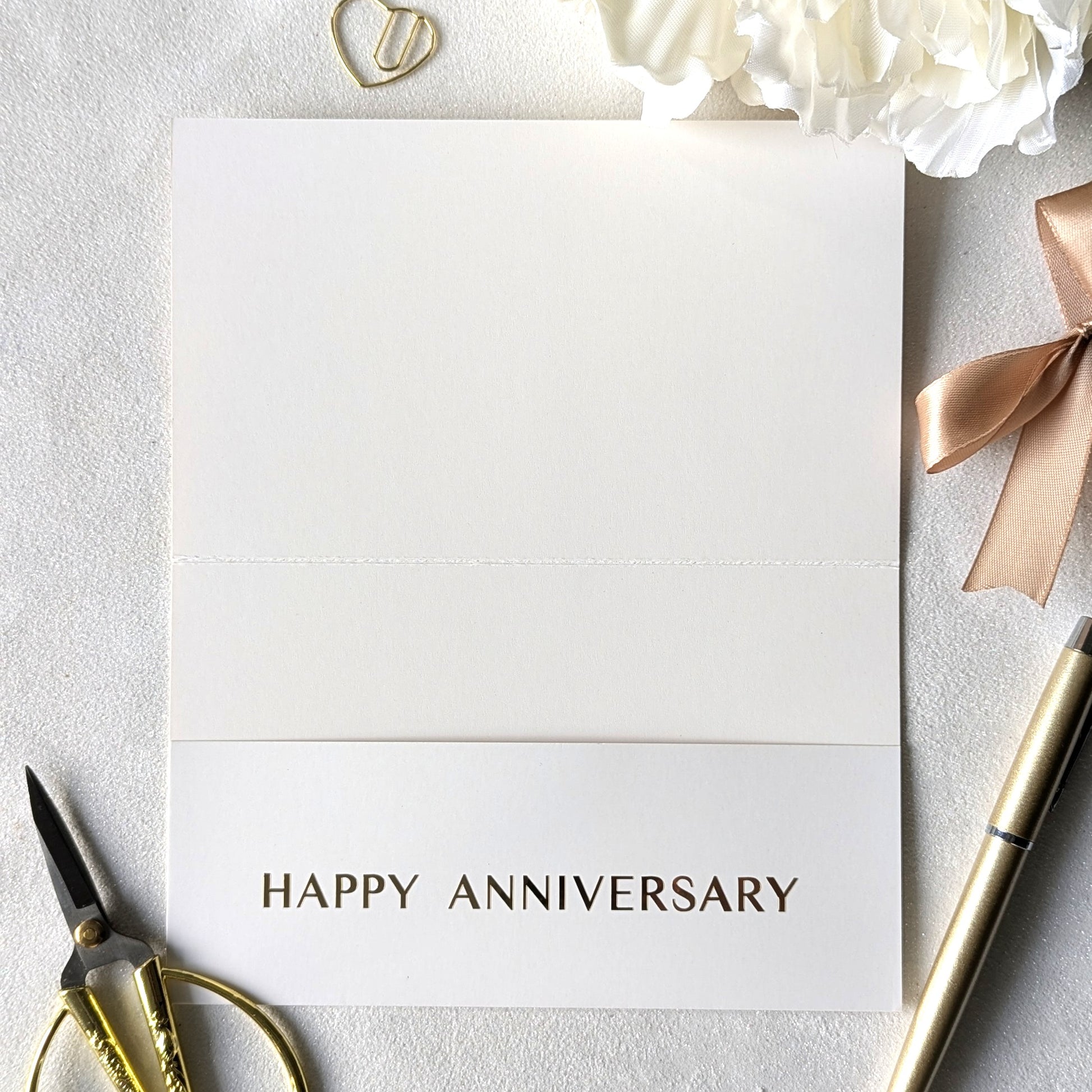 Personalised Anniversary Card Next day delivery with pocket for the voucher. Personalised with Happy Anniversary in gold foil 