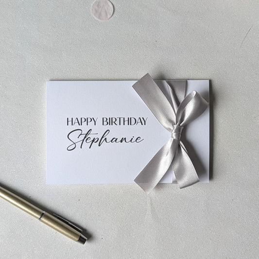 Personalised Luxury Birthday Card with Ribbon – Felt Texture Paper | Next Day Delivery