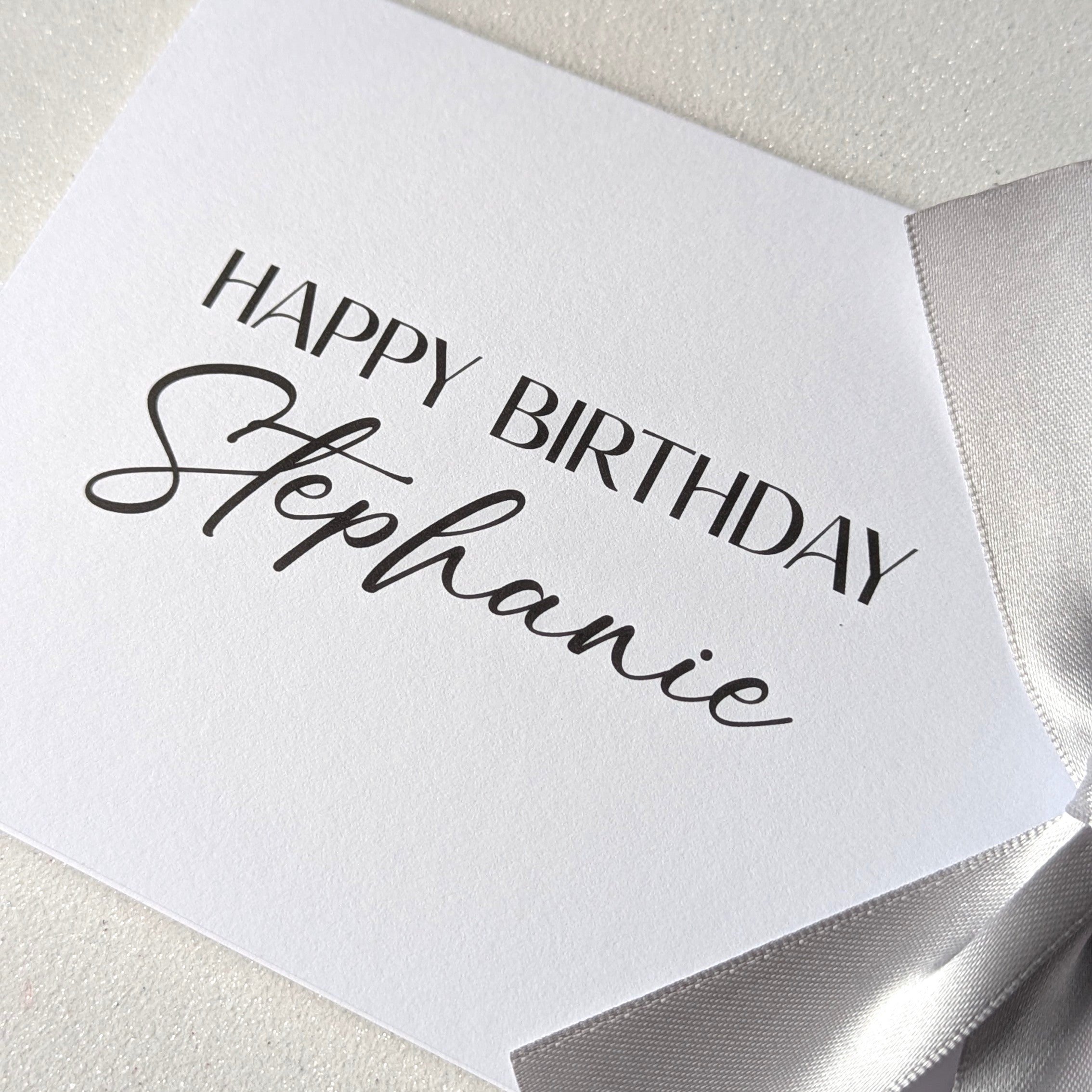 Next day delivery australia birthday card with premium personalised card and ribbon close up