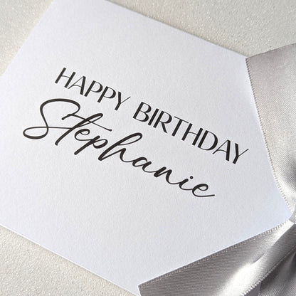 Personalised Luxury Birthday Card with Ribbon – Felt Texture Paper | Next Day Delivery