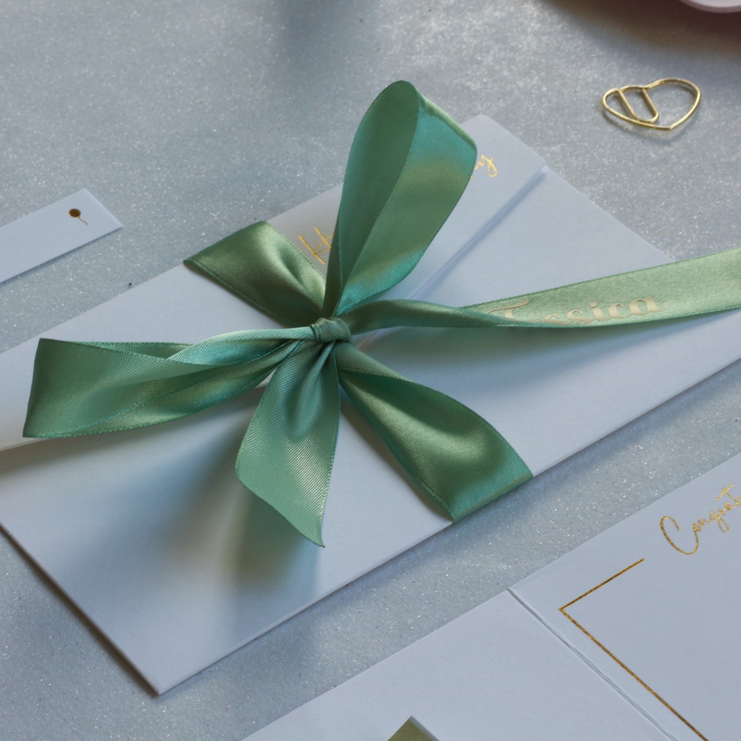 Personalised Green_ribbon_greeting card with money pocket