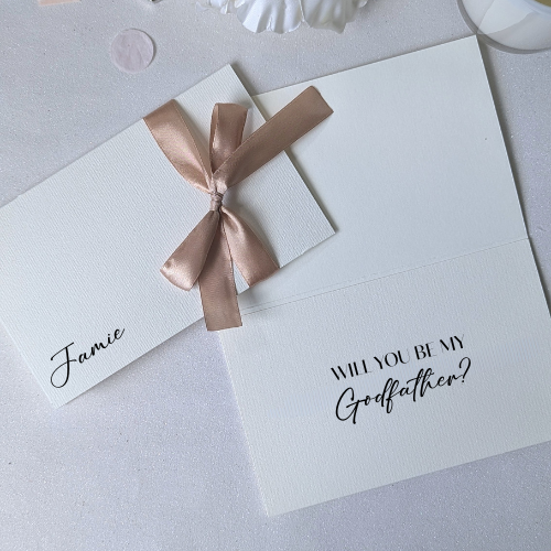 Luxury personalised Will you be my godfather proposal card with ribbon