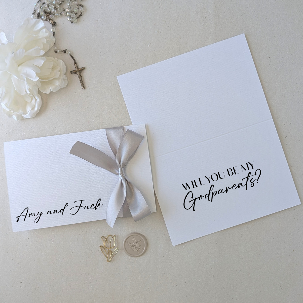 Luxury Personalised Will you bemy god parents proposal card with ribbon