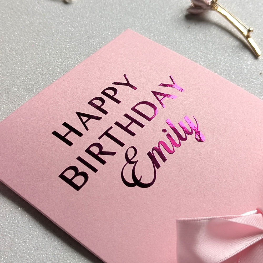 Unique Personalised birthday money envelope Pink card with happy birthday emily in pink vinyl