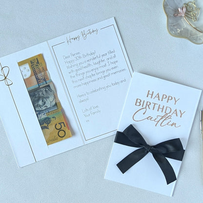 Personalised birthday money envelope with money pocket gold GLITTER birthday greeting card