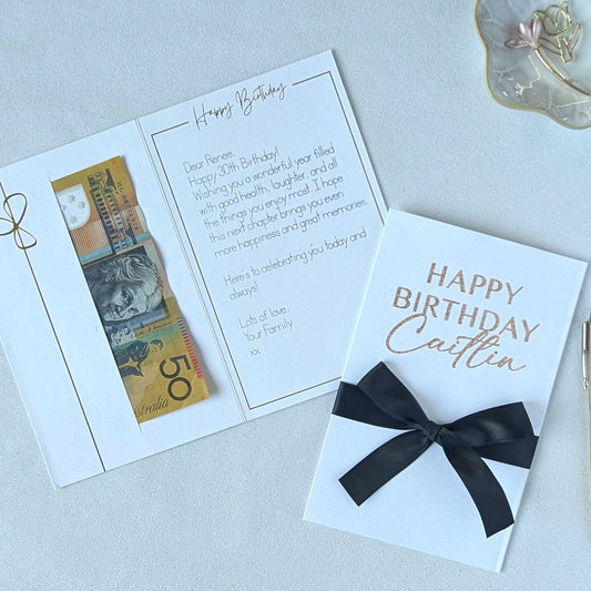 Personalised birthday money envelope with money pocket gold GLITTER birthday greeting card