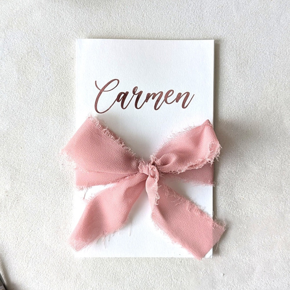 Beautiful Personalised birthday money envelope white card with Carmen on the front in pink vinyl and pink ribbon