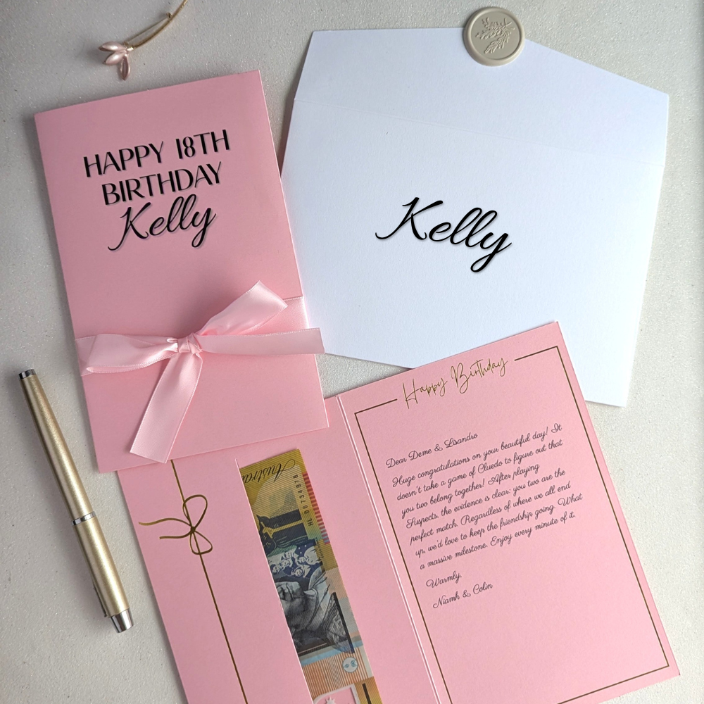 Luxury Personalised 18th Birthday Money Holder Card – Pink & Satin | Next Day Delivery Available