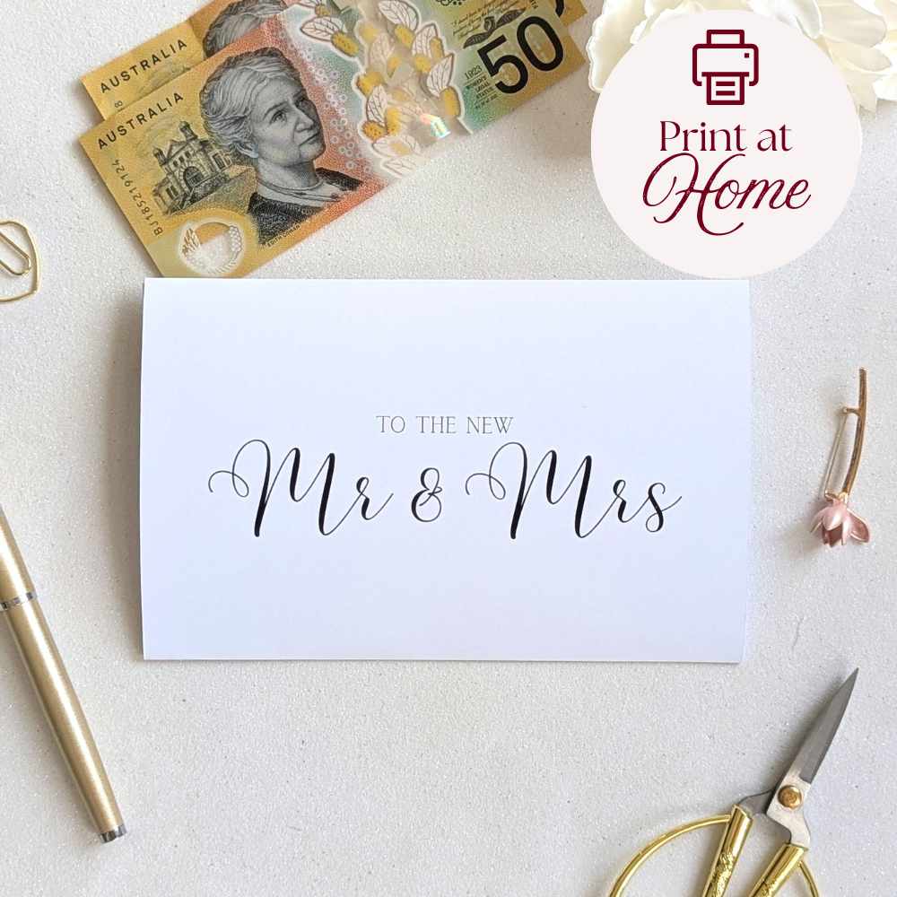 Print at home wedding money envelope "To the New Mr & Mrs"