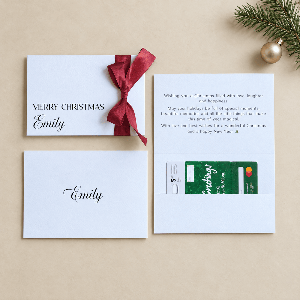 Signature suite personalised gift envelope christmas ribbon with gift card in the pocket