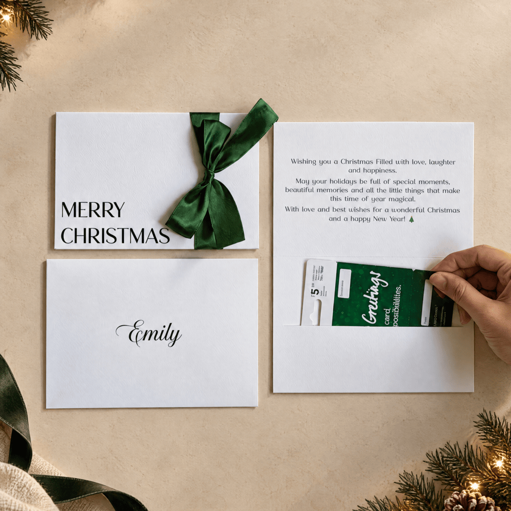 Christmas gift envelope with gift card in the pocket