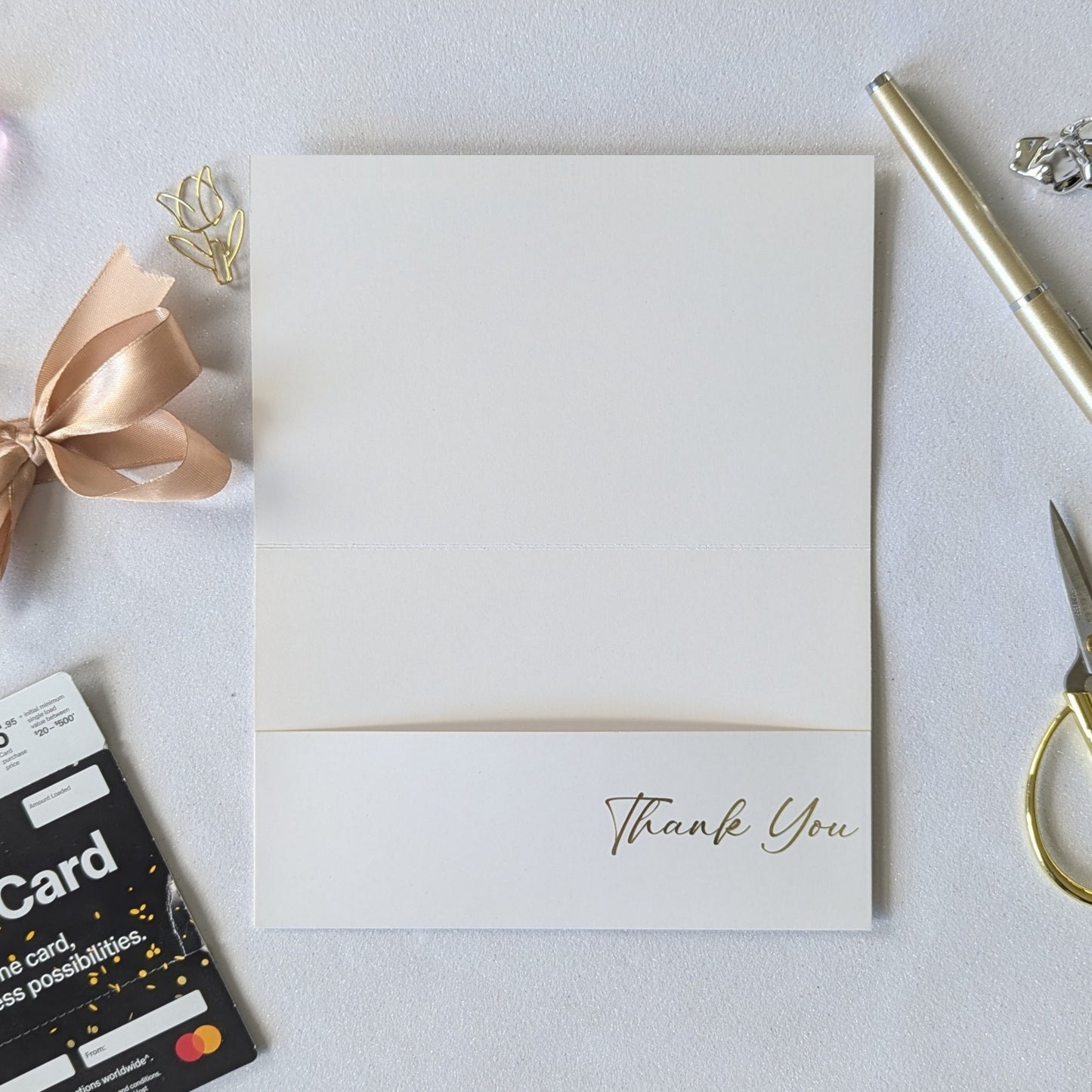 Beautiful Thank you gift envelope with gold ribbon and gift pocket