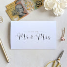 Wedding cash envelope with "To the new Mr & Mrs" printed on the front