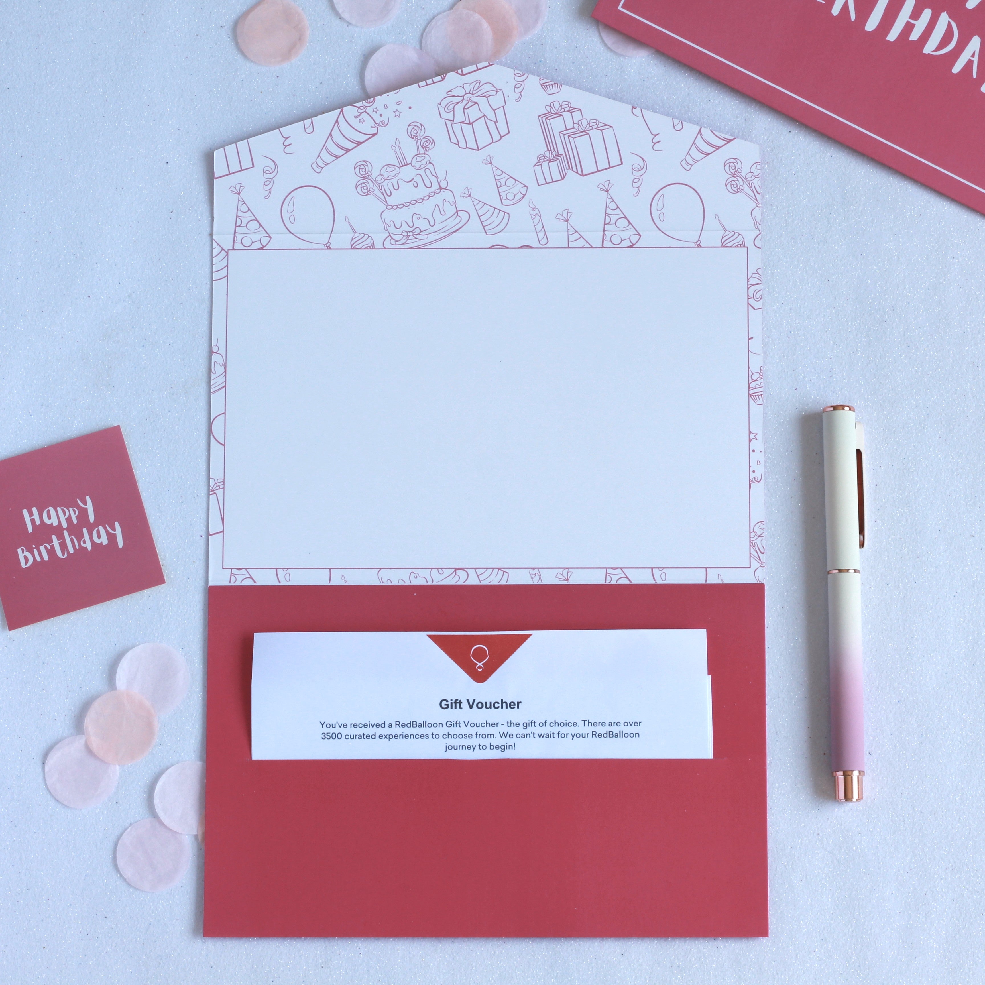 Pink happy birthday money envelope for giving cash with gift voucher in the pocket