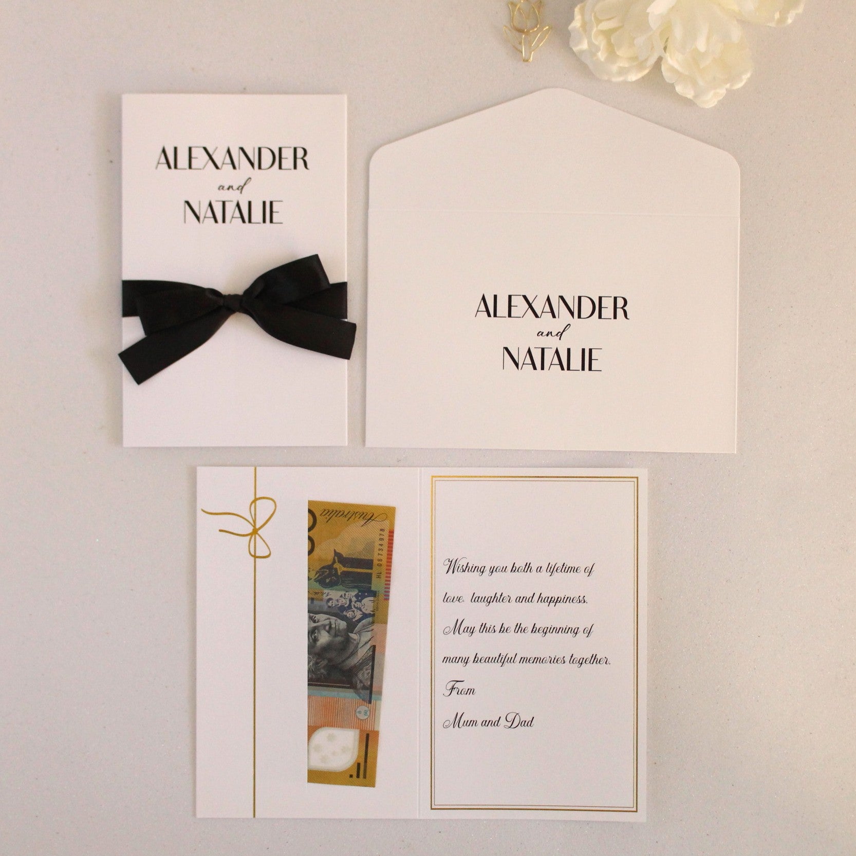Personalised Wedding money envelope complete set with personalised envelope and printed personalised message