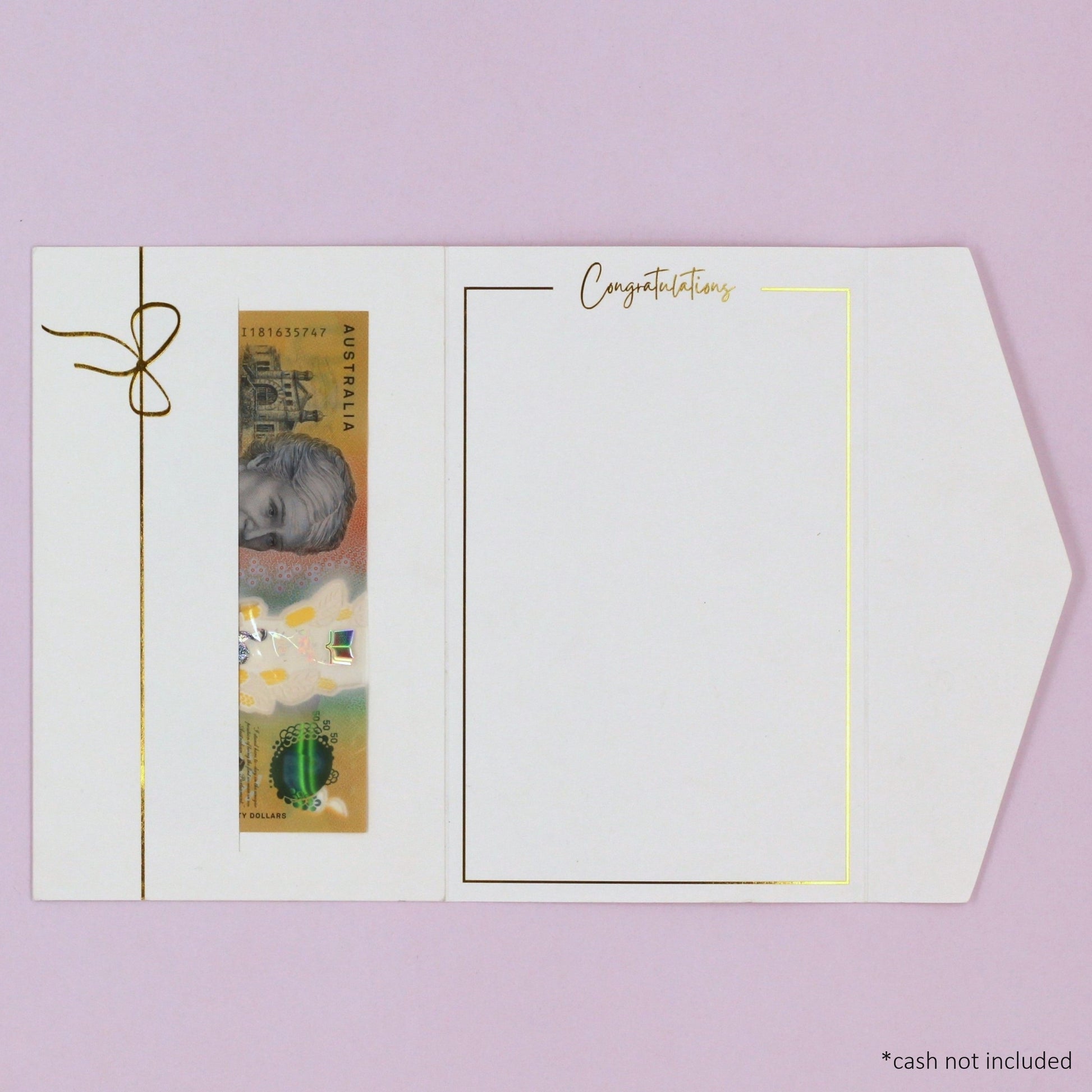 White congratulations wedding gift envelope with money in the pocket. wedding money envelope