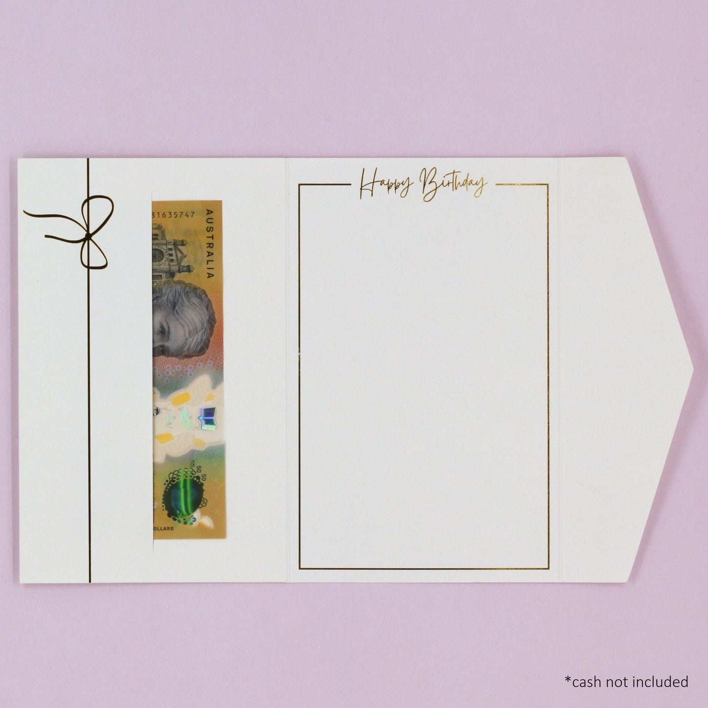 Inside white happy birthday greeting card with money in the pocket. Birthday Money Wallet for 18th 21st 30th 40th 50th 60th 70th 80th 90th 100th