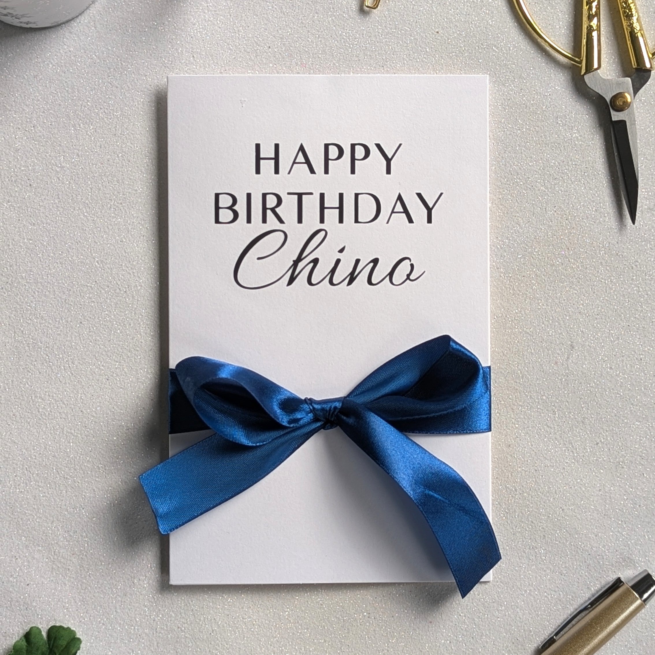 Personalised Birthday money envelope for giving a gift voucher with 'happy birthday chino' in black vinyl