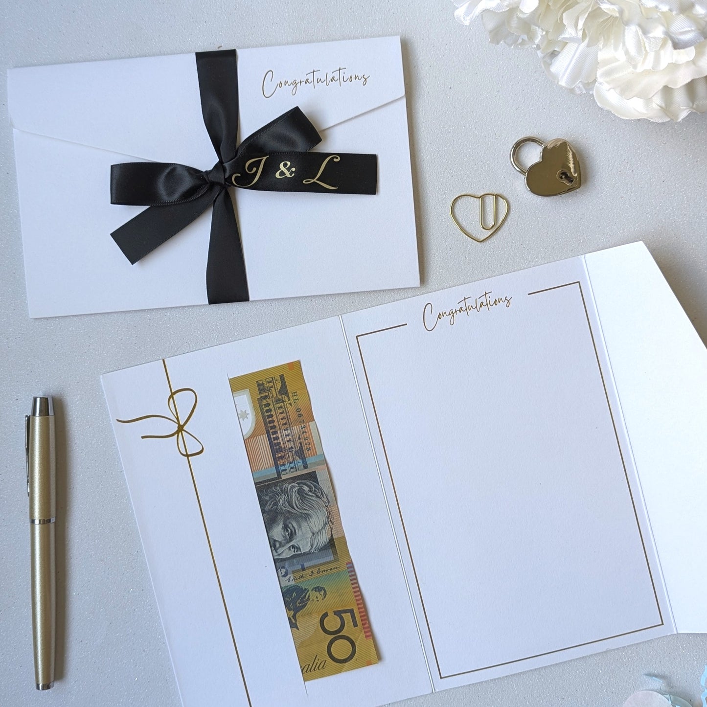 Personalised wedding money gift envelope wedding card with cash in the gift pocket