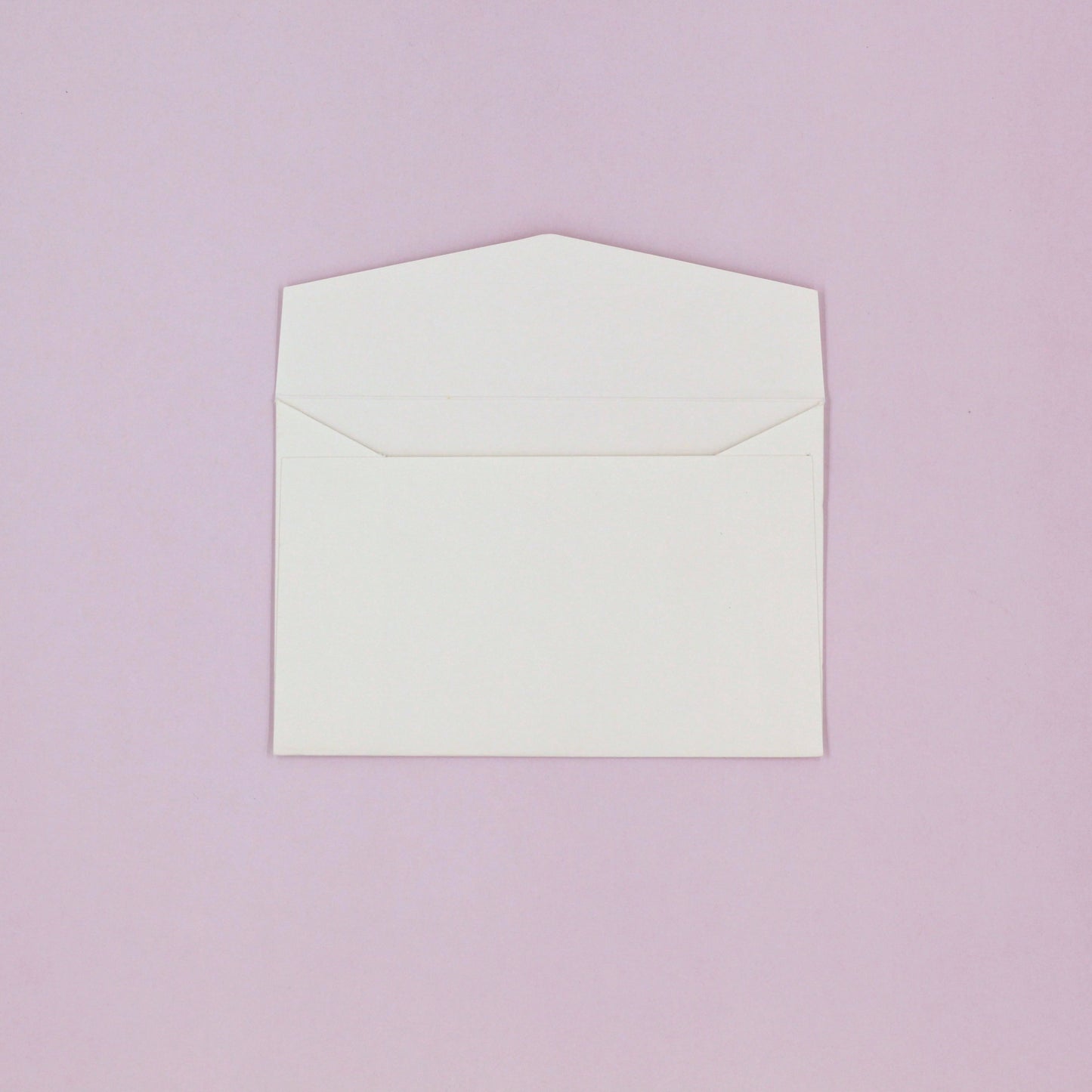 White mailing envelope, flap open that fits a greeting card money wallet