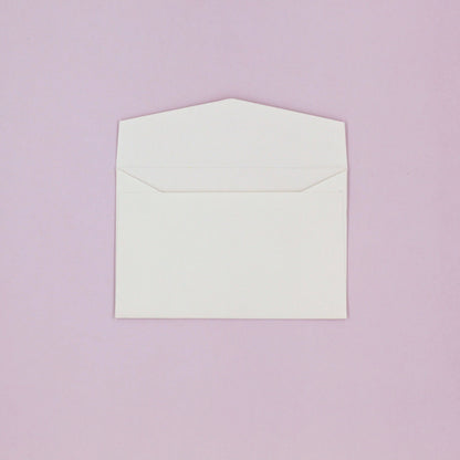 White mailing envelope, flap open that fits a greeting card money wallet