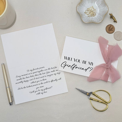 Personalised Will you be my girlfriend card love letter with premuim felt card and luxury ribbon of choice