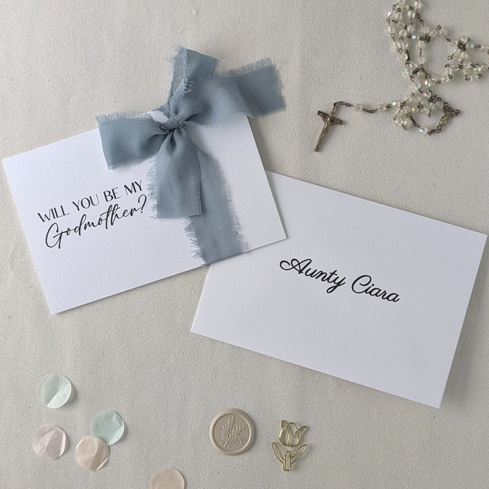 Will you be my godmother proposal card with luxury paper and ribbon and matching envelope
