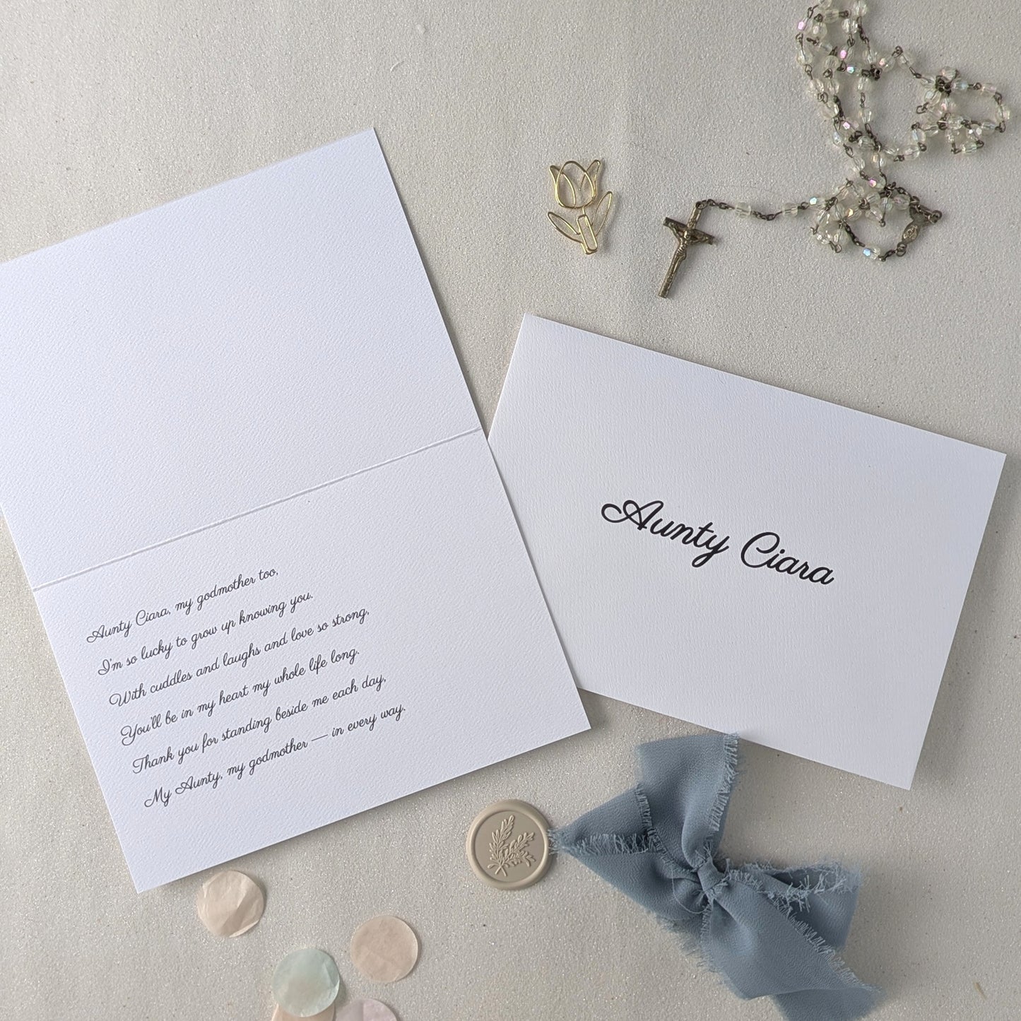 Personalised Will you be my godmother proposal card with luxury paper and ribbon and matching envelope
