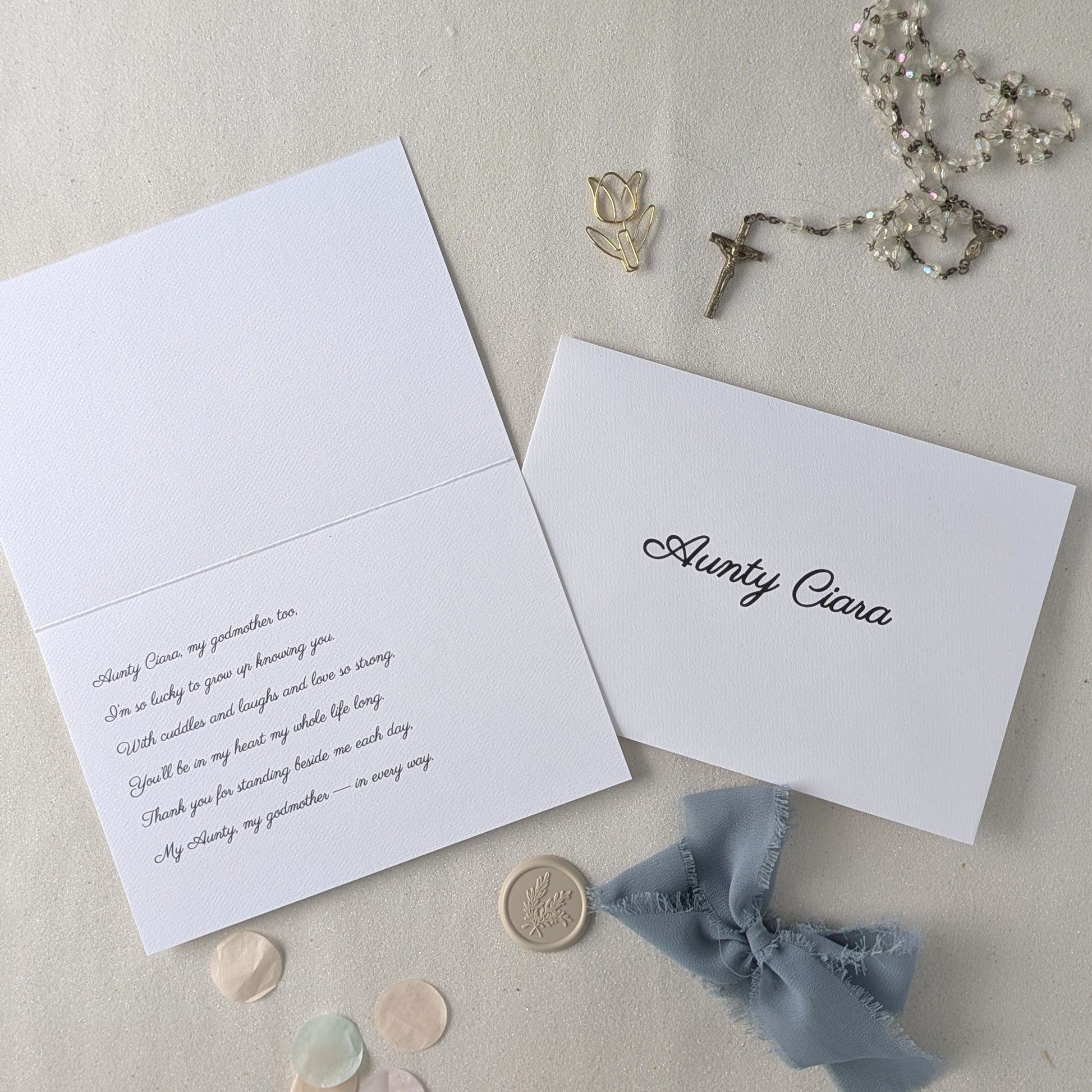 Personalised Will you be my godmother proposal card with luxury paper and ribbon and matching envelope