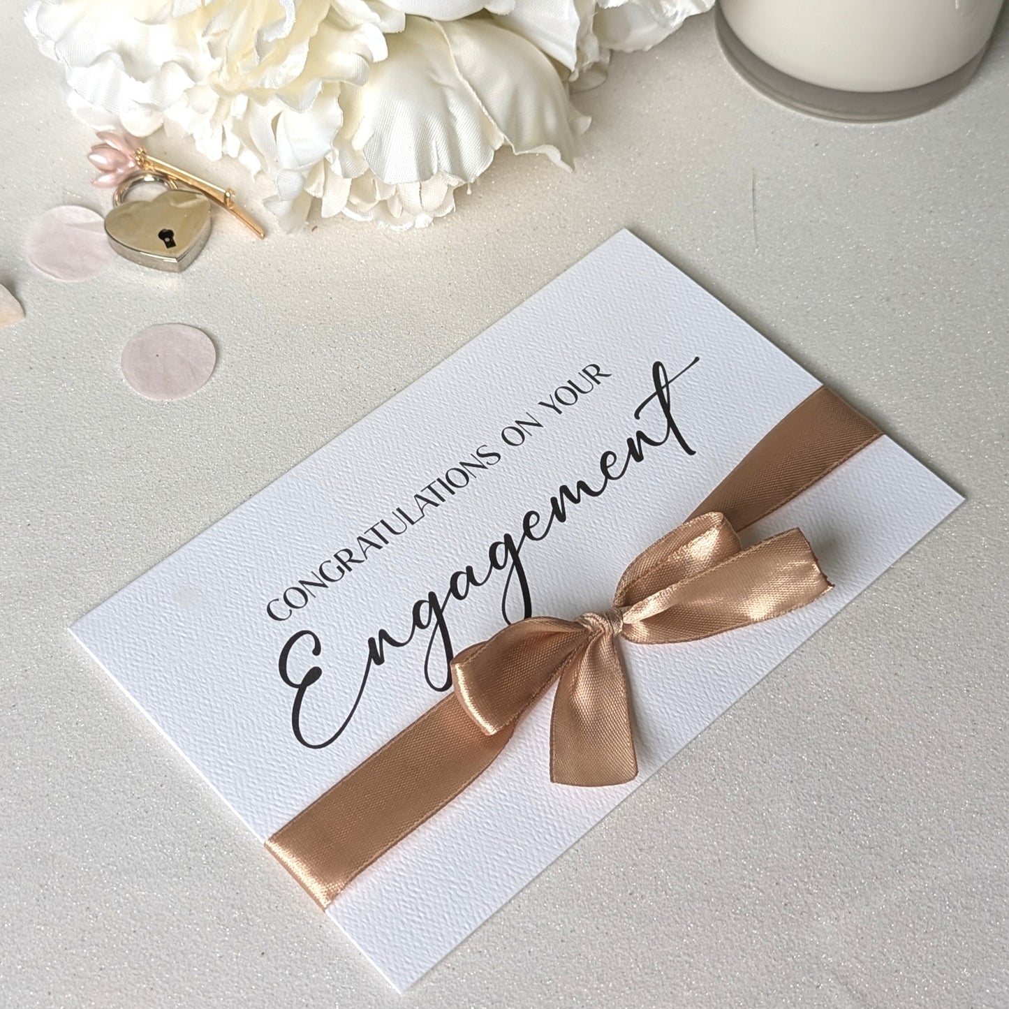 Luxury Engagement Personalised Congratulations Card – Custom Ribbon & Premium Finish | Next Day Delivery Available