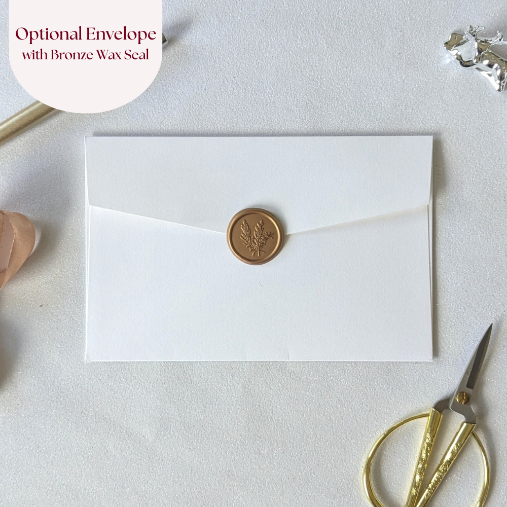 optional outer white envelope for protection of greeting card with bronze wax seal